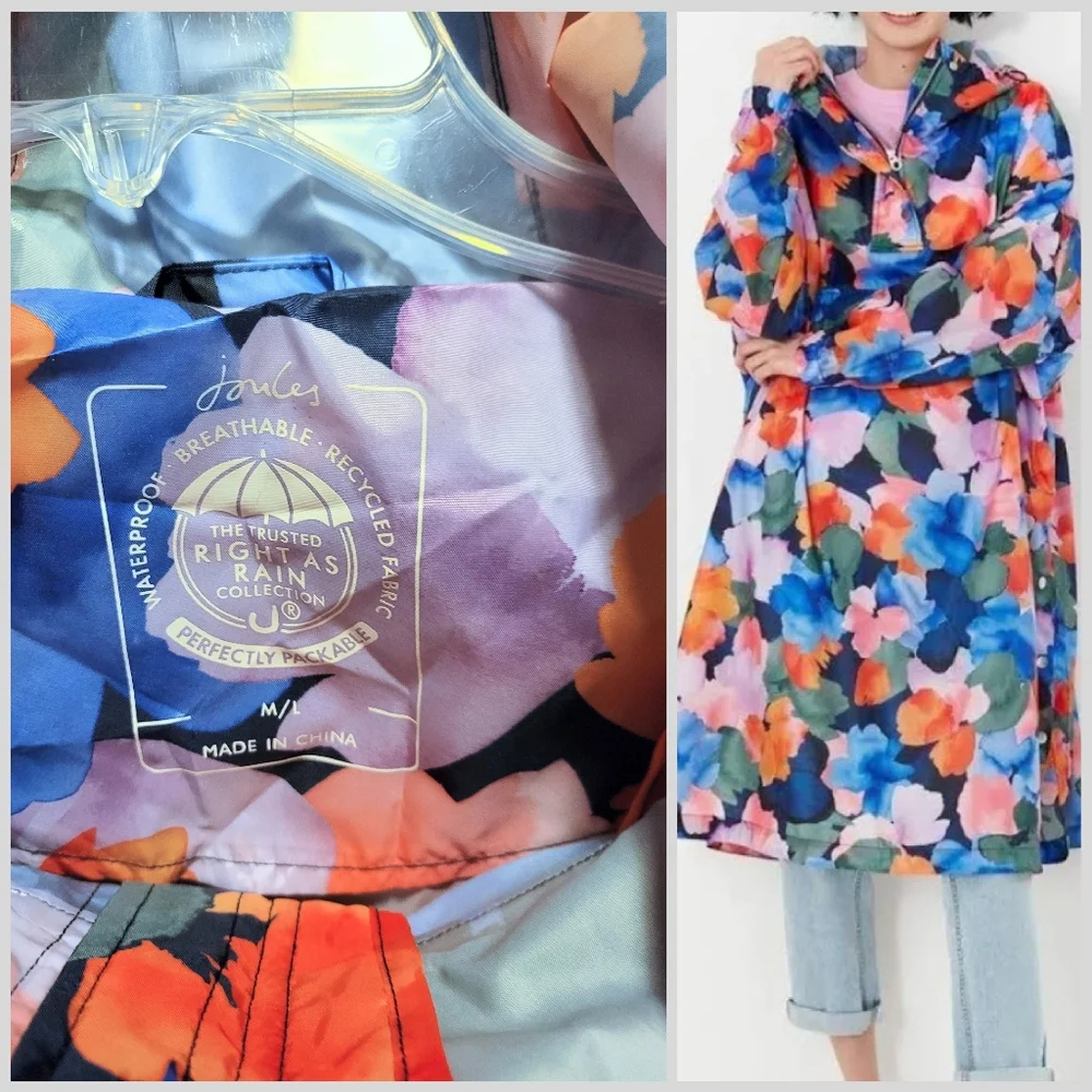 Joules  WATERCOLOR  Packable Waterproof Poncho - Picture 3 of 8